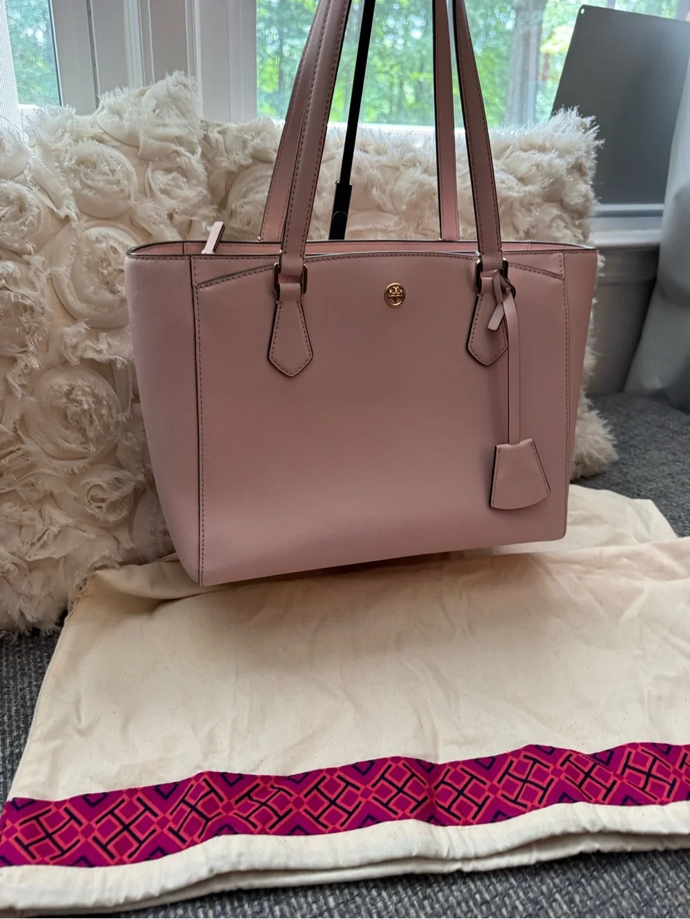 Tory Burch Blush Pink Saffiano Leather Tote Shoulder Bag